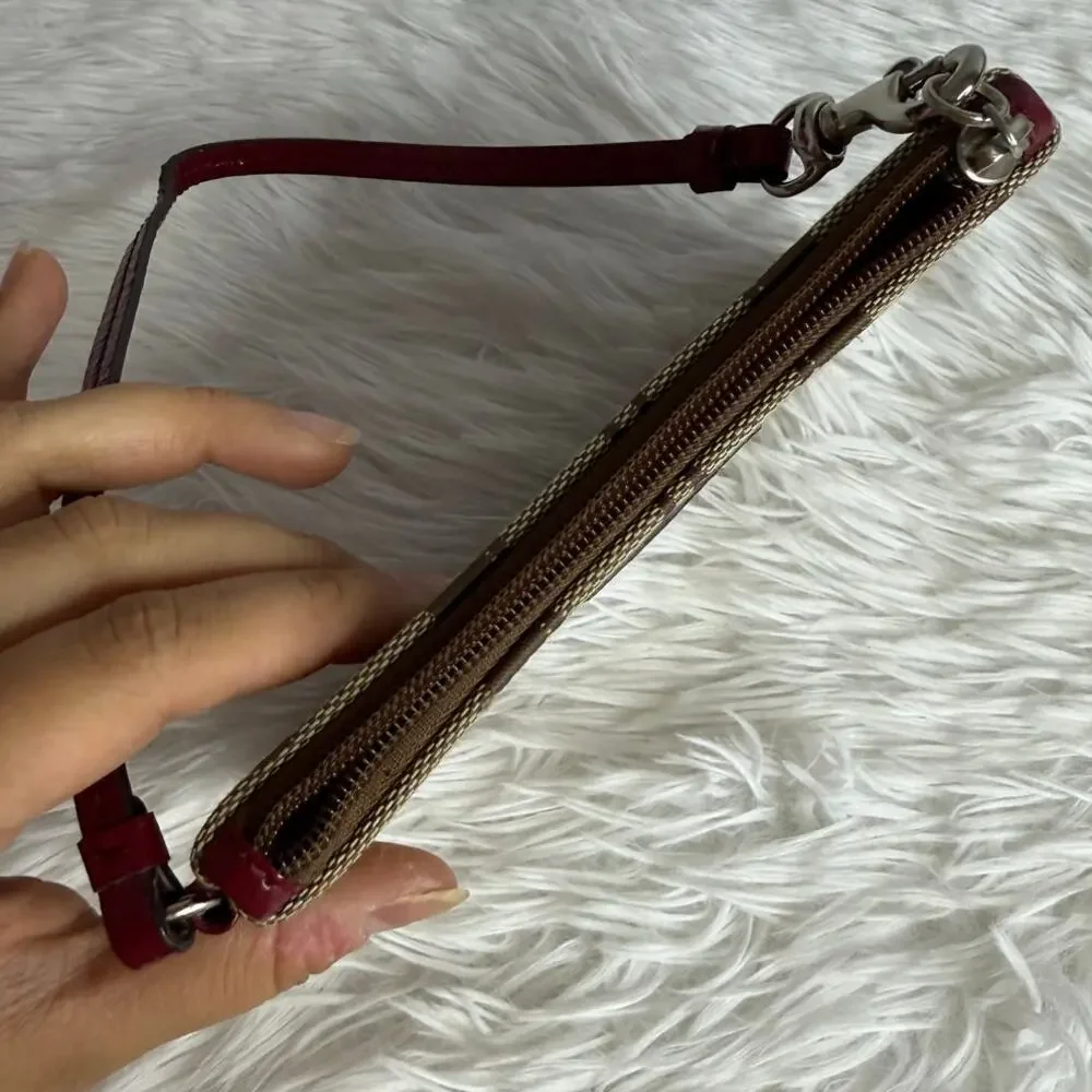 COACH Brown Red Canvas Wristlet